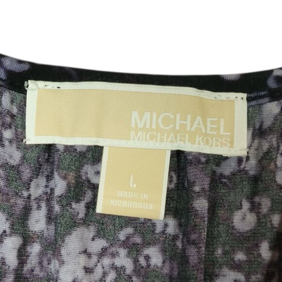 MICHAEL KORS Round Neck 3/4 Sleeves Black Print Blouse Top Women's Size Large - Picture 6 of 7
